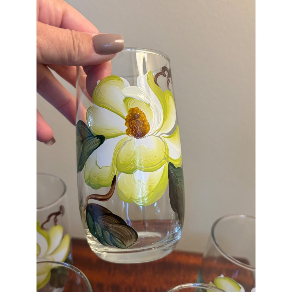Vintage MCM Bartlett Collins pitcher & glasses set magnolia hand-painted - Picture 12 of 14